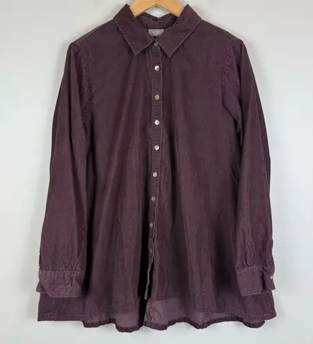 J. Jill Shirt Top Women's Medium Burgundy Corduroy 100% Cotton Button