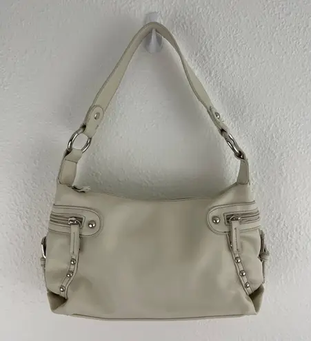 st. john's bay  Vintage Y2K 90s Ivory White Faux Leather Silver Studs Shoulder Bag