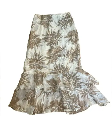 Dana Buchman Silk Maxi Skirt Tiered Layered Ruffled Tropical Print Size 2