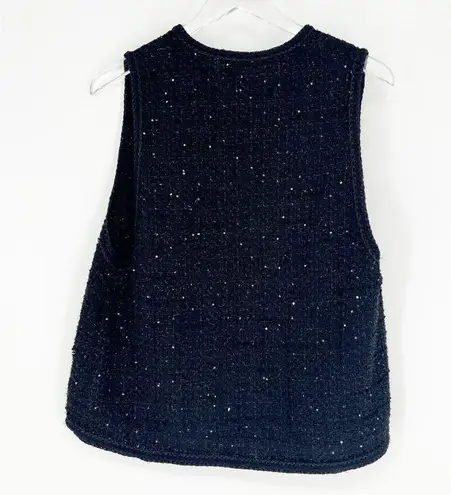 Maje V-Neck Tweed Sequin Tank Top S (1) Black