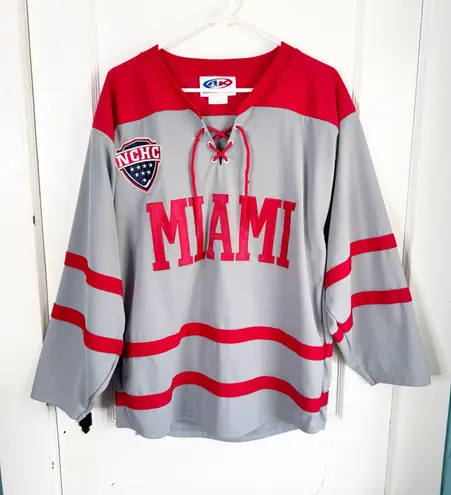 University of Miami Ohio OH Redhawks Hockey Jersey Gray Red NCHC Adult Small S