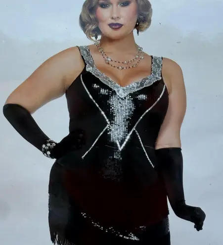Leg Avenue Glamour Flapper Halloween Costume Dress Black Silver Plus Size 1X-2X