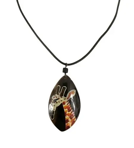 Hand painted giraffe pendant necklace on cord