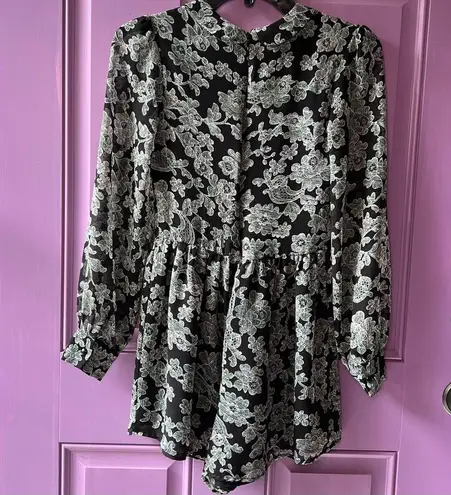 Bethany Mota Romper Long Sleeve Sheer Black and Light Green/Gray Size XS