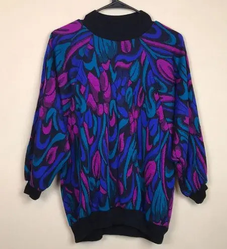 VTG CapeCod Sportswear Women’s Vibrant Floral Print Knit Mock Neck Sweater Blue Size L