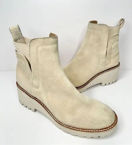 Dolce Vita Booties Size 7.5 Cream Pull On Leather Suede Ankle Boots