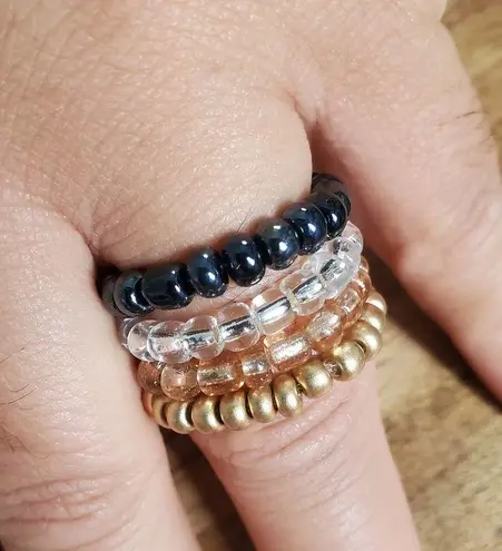 Seed Bead Flexible Ring Set