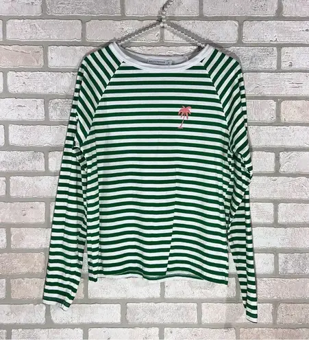 South Parade Lenny Palm Tree Green and White Stripe Long Sleeve Top Size S