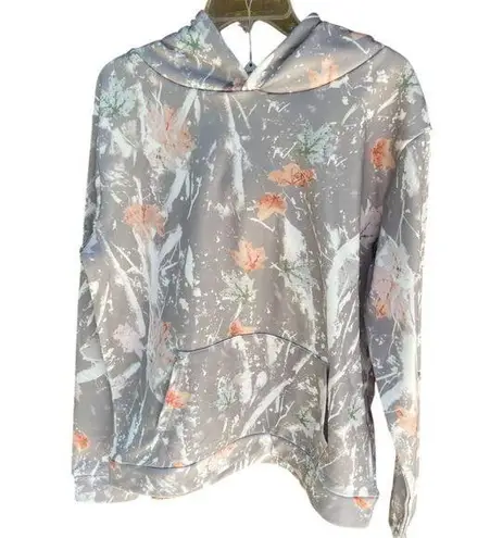 Floral Gray Hooded Sweatshirt With Kangaroo Pocket