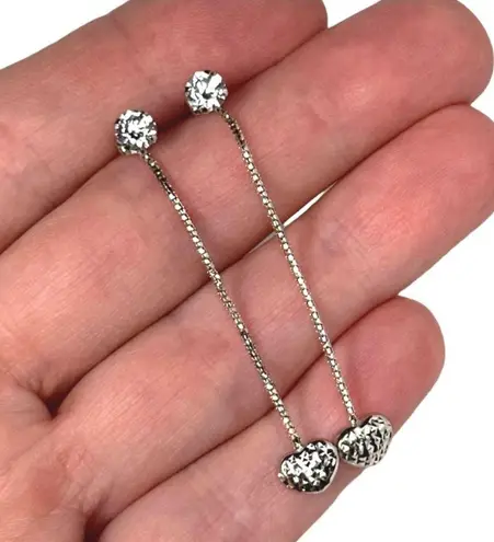 18KT SOLID WHITE GOLD RHODIUM HEART DANGLE EARRING ENHANCERS W/ FREE 14KT STUDS