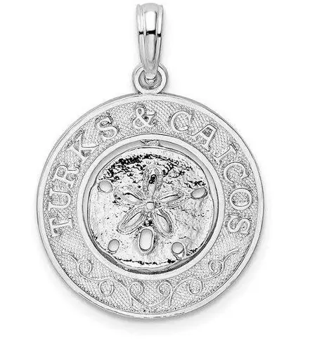 Sterling Silver Textured Turks and Caicos with Sand Dollar Pendant