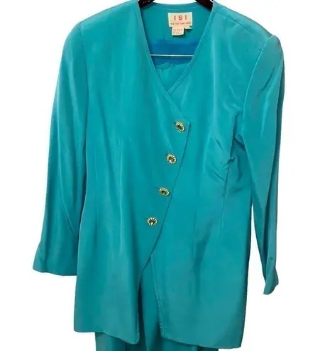 ISI turquoise blue π― silk pantsuit. Tunic jacket wide leg palazzo pant. Size 6.
