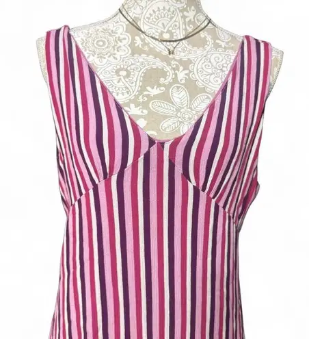 Kori America Striped Ruffle Hem Dress L Multicolor Boho Y2K Sleeveless Sundress