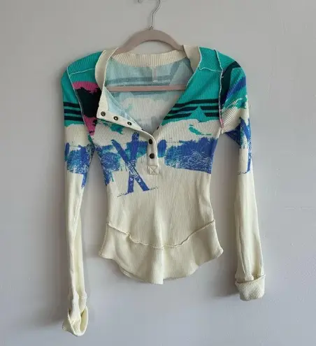 Free People  XS Blue Ski Thermal Top