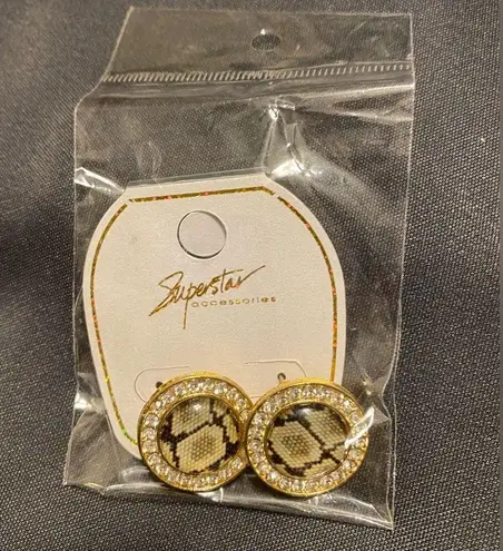 Superstar Accessories Zirconia Snake Print Stud Earrings Brown, Black, & Tan NWT