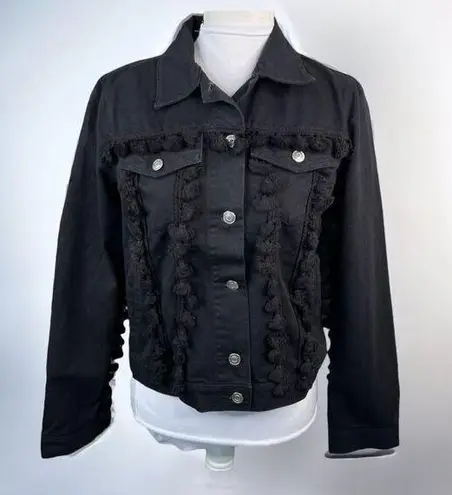 Free The Roses Black Jean Jacket With Tassels Button Front NEW Size S