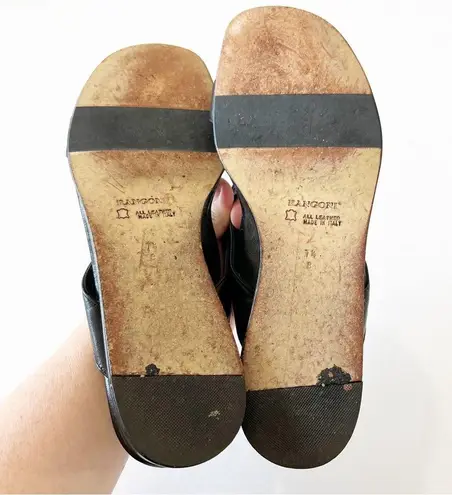 Rangoni Dalma Black Napa Leather Sandals Floral Mini Wedge Women’s Size 7.5 $170