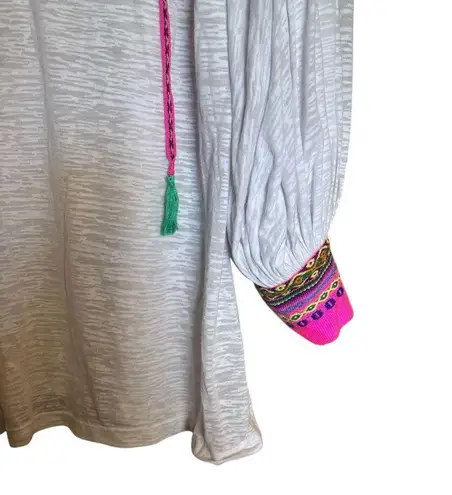 Pitusa Tunic Top Standard Multicolor Colorful Boho Cuffs Tasseled Artsy Resort Size L