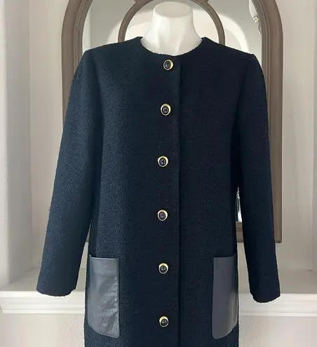 St. John Leather-Pocket Bracelet-Sleeve Textured Tweed Jacket Size 14 NEW $1,995