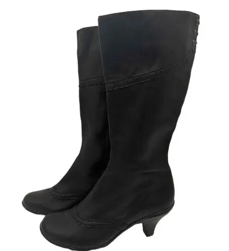 Sofft Black Leather Tall Ceville Brogue Scalloped Boots Size 8