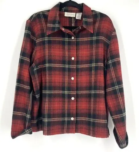 Lemon Grass Women's Plaid Flannel Wool Blend Snap Button Jacket Red Brown XL Red