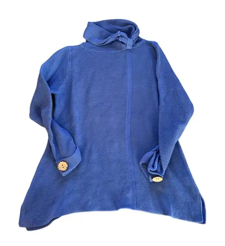 Habitat Cotton Blue Turtleneck Sweater Wooden Button Cuffs Womens Size Small - Image 1