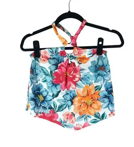 Time and Tru Tankini Top Shelf Bra Floral Tropical Blue Red Orange S