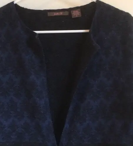 Heather B sweater wool cardigan belted blue black sparkly 87% size medium dressy