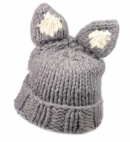 Gray Knit Fox Ears Animal Beanie Hat Skull Cap New