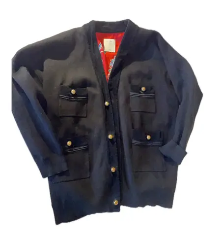 Sandro Paris Black Knit Cardigan Jacket Gold Buttons Paisley Lined Size M/L Size M