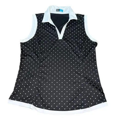 PGA Tour Women's Golf Sleeveless Polo Shirt Top Large Black White Polka Dot