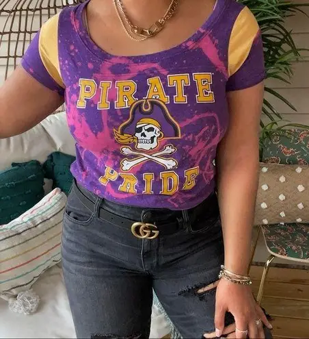 ECU Pirates Custom One Of A Kind Reverse Dyed Graphic Tee SZ M Size M