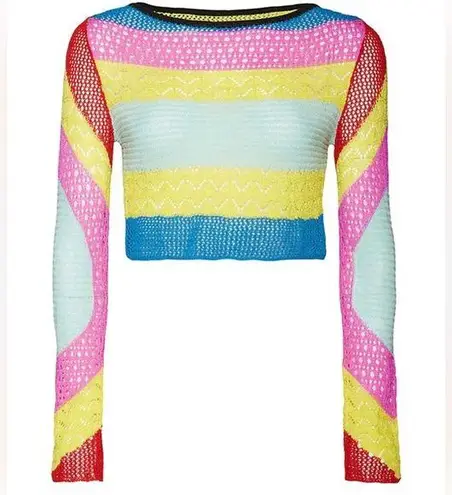 STAUD Rainbow Stripe Crochet Lumison Top Pink