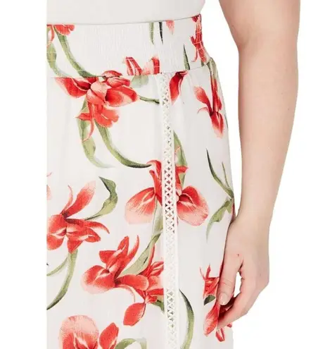 JM Collection White Floral Crinkled Midi Skirt NEW Size XL