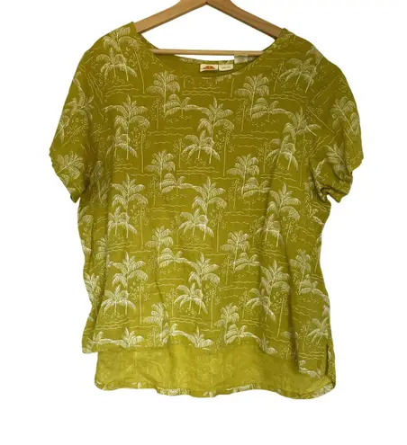 C&C California linen neon green bright lime short sleeved top women's 1X trees