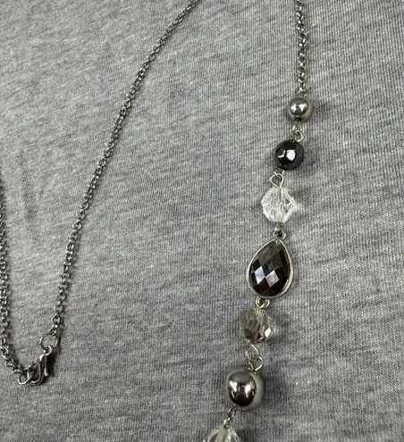 Faceted Faux Gemstone Beaded Necklace with Silver Tone Chain & Lobster Clasp