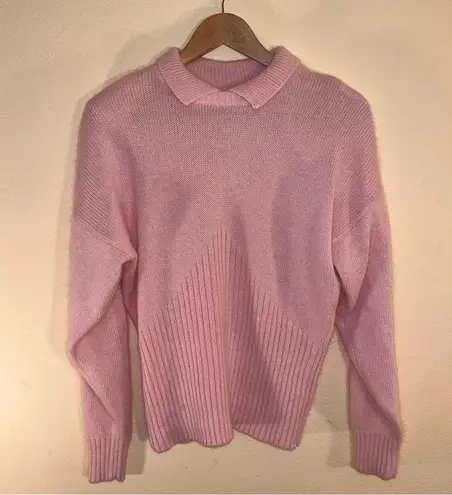 Vintage Fia Italia 1980s Angora Pink Collared Sweater with Lambswool Large