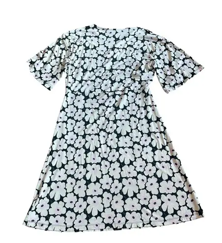 Marimekko Unikko Floral Print Stretch Dress Knit Short Sleeve Size XS Women's Black