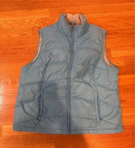 LLBean Women's Goose Down Puffer Vest Teal Blue Full Zip Insulated Quilted XL