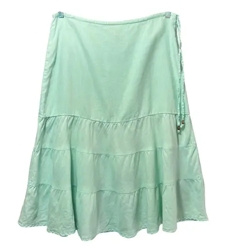 Gap  Linen Tiered Midi Skirt Mint Green 10 Regular Lined Side Zip Drawstring - Image 1