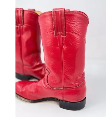 Justin Boots Justin Womens Western Boots Red Leather Mid Calf Pull On Cowgirl Roper US 5.5 B