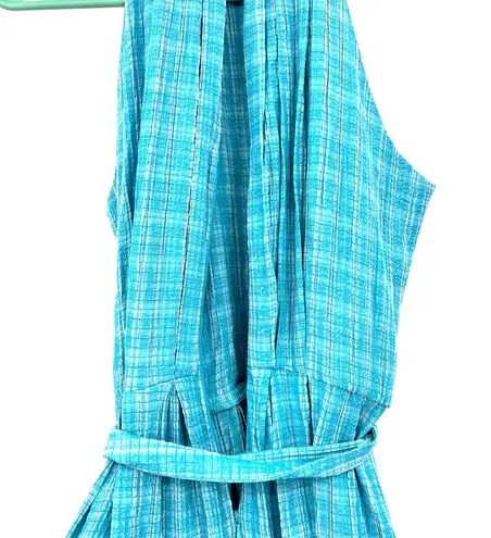 Calvin Klein  size 2 blue plaid sleeveless dress wrap style gingham tie waist‎