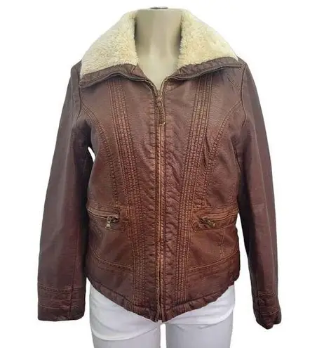 a.n.a  A New Approach Womens Small Cognac Brown Faux Leather Jacket Shacket