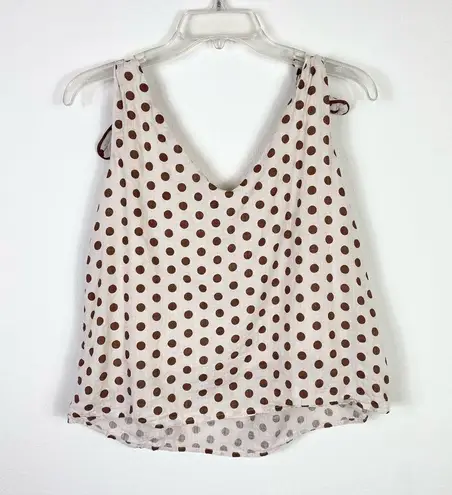 Sage & Citrus Ivory & Brown Polka Dot Tie Shoulder Tank Top Blouse Size L