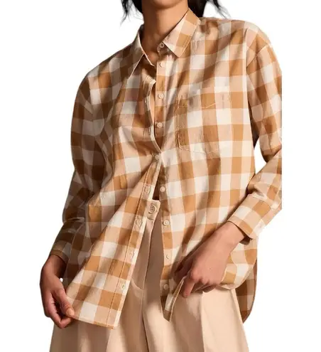 Maeve Anthropologie  XS Tan White Buffalo Checkered The Bennet Buttondown Shirt