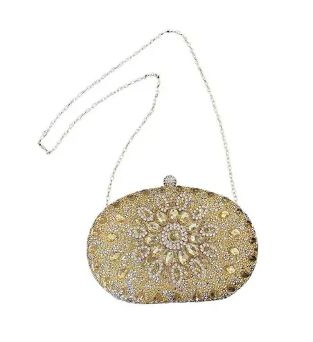 RAMLA Gold Crystal Embellished Formal Convertible Clutch Crossbody Bag