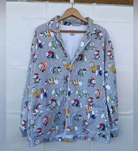 Nick & Nora Pajama PJ Set Polar Bears Fleece Button Front Long Sleeve large