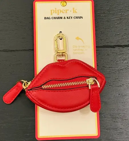 Piper K Red Lip Lips Bag Charm Key Chain Zipper Coin Purse Brand New NWT