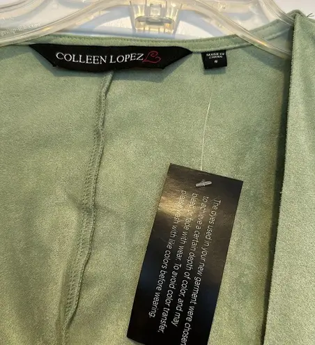 NWT Colleen Lopez Faux Suede Fringe Lightweight Jacket Sage Green Sz S