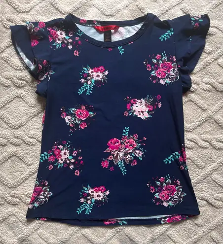 Hot Kiss Navy blue floral blouse with ruffle sleeves